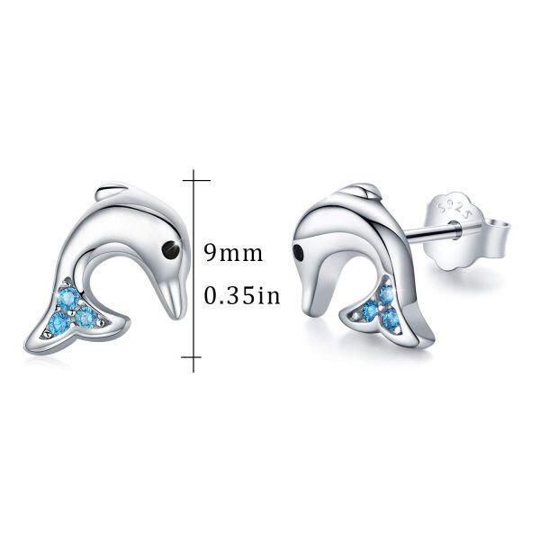 Sterling Silver Zircon Silver Plated Dolphin Stud Earrings-1