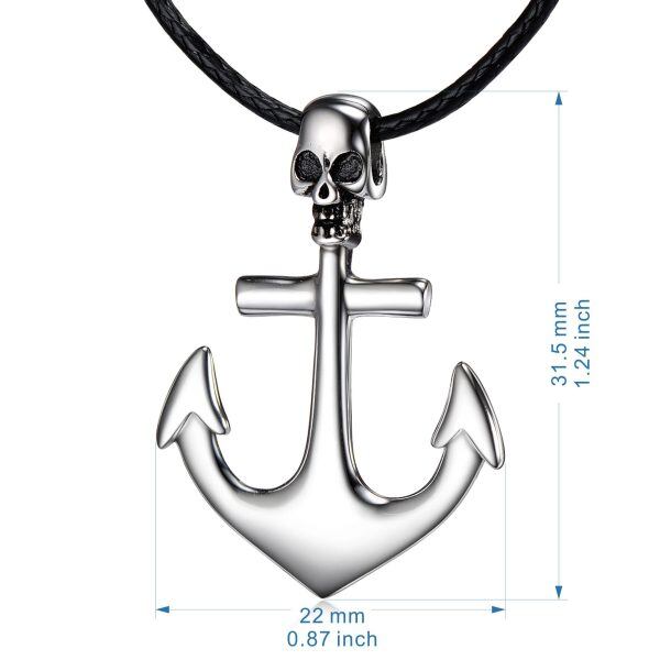 Sterling Silver Silver Plated Skull Cross Anchor Pendant Necklace-6