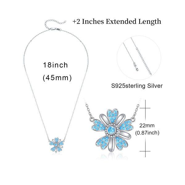 Sterling Silver Blue Zircon Silver Plated Daisy Flower Sunflower Pendant Necklace-3