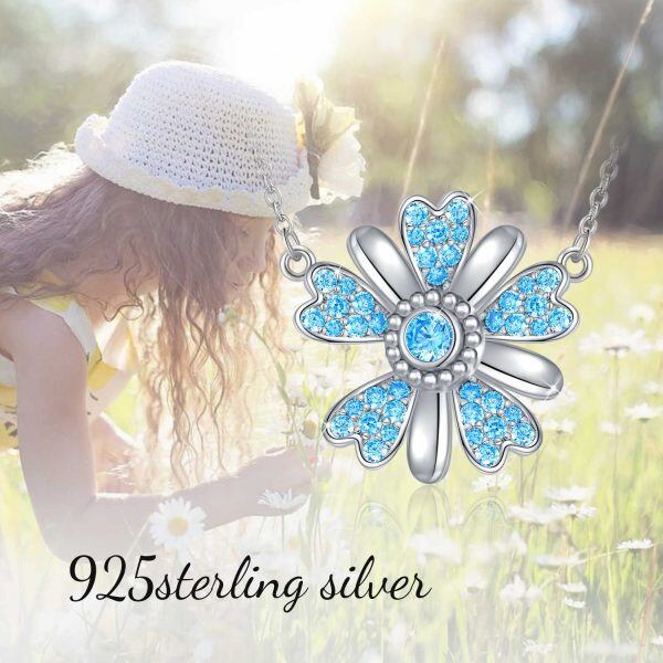 Sterling Silver Blue Zircon Silver Plated Daisy Flower Sunflower Pendant Necklace-4