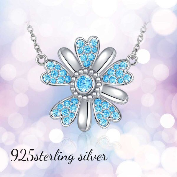 Sterling Silver Blue Zircon Silver Plated Daisy Flower Sunflower Pendant Necklace-5