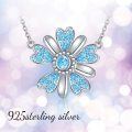 wholesale 925 Sterling Silver Blue Crystal Flower Heart Pendant Necklace for Women Girls Gifts-0-5