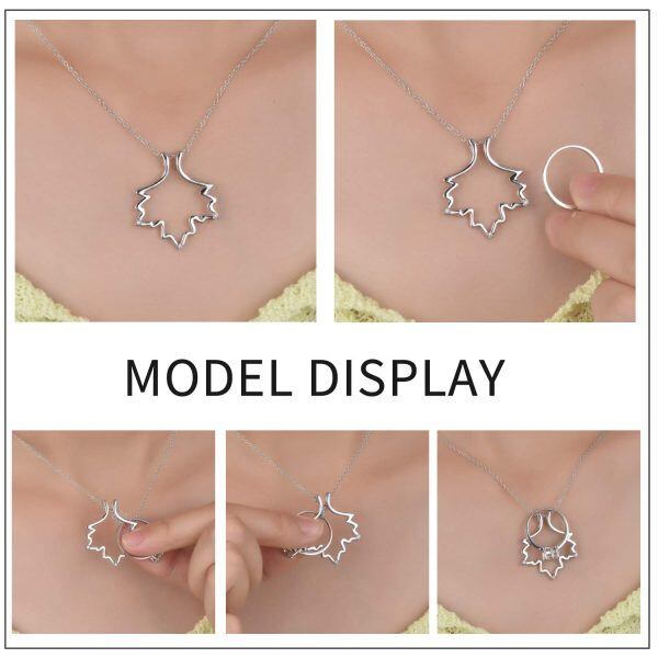 Sterling Silver Zircon Silver Plated Ring Holder Necklace Maple Leaf Necklace-2