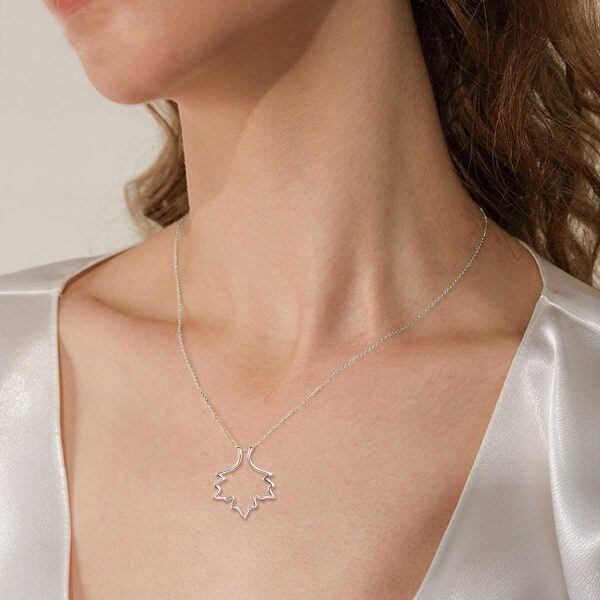 Sterling Silver Zircon Silver Plated Ring Holder Necklace Maple Leaf Necklace-4