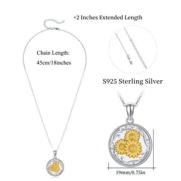 Sterling Silver Two Tone Color Heart Shape Sunflower Photo Locket Necklace -4