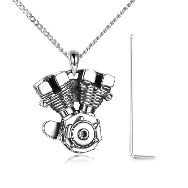 Sterling Silver Oxidized Engine Motorcycle Urn Pendant Necklace -0