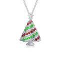 wholesale 925 Sterling Silver Crystal Christmas Tree Pendant Necklace with Red and Green Stones - Holiday s for Her-0-0
