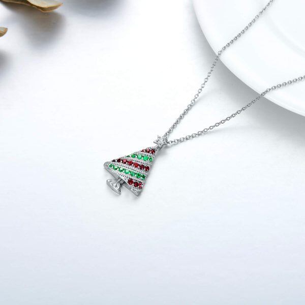 Sterling Silver Zircon Silver Plated Christmas Tree Necklace -2