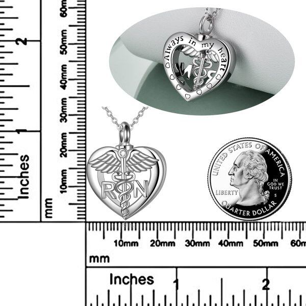 Sterling Silver Caduceus Angel Nursing Heart-Shaped Urn Pendent Necklace -2