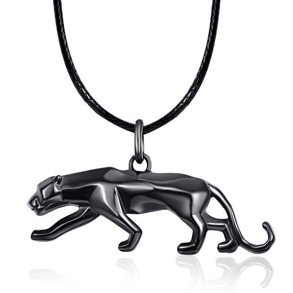 Sterling Silver Black Plated Leopard Cheetah Black Panther Pendent Necklace-0