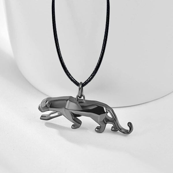 Sterling Silver Black Plated Leopard Cheetah Black Panther Pendent Necklace-1