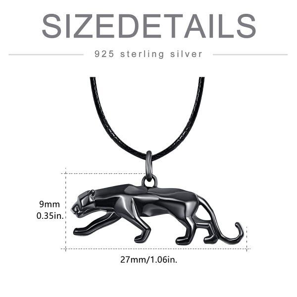 Sterling Silver Black Plated Leopard Cheetah Black Panther Pendent Necklace-2