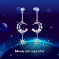 wholesale 925 Sterling Silver Moon & Star CZ Pearl Drop Earrings for Women and Teenage Girls-0-5