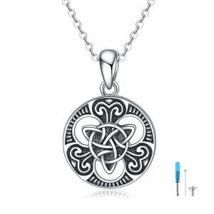 Sterling Silver Oxidized Celtic Knot Urn Necklace -0