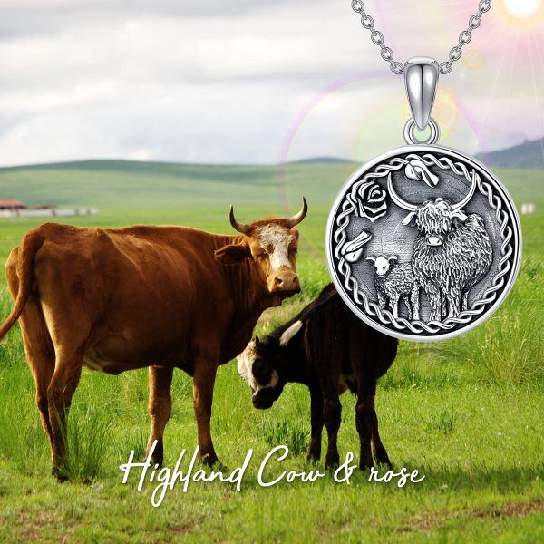 Sterling Silver Mother and Child Highland Cow Pendent Necklace-1