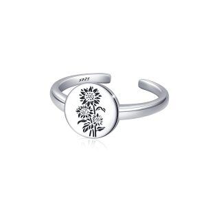 Sterling Sliver Silver Plated Handmade Flower Signet Adjustable Ring-0