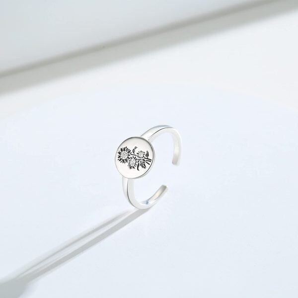 Sterling Sliver Silver Plated Handmade Flower Signet Adjustable Ring-1