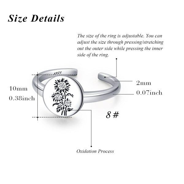 Sterling Sliver Silver Plated Handmade Flower Signet Adjustable Ring-2