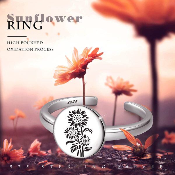 Sterling Sliver Silver Plated Handmade Flower Signet Adjustable Ring-5