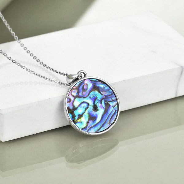 Sterling Silver Abalone Shell Oxidized Viking Wolf Pendant Necklace -2