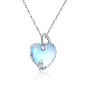 Sterling Silver Moonstone Silver Plated Love Shape Pendant Necklace-0