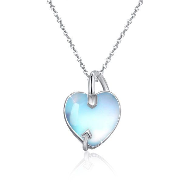 Sterling Silver Moonstone Silver Plated Love Shape Pendant Necklace-0