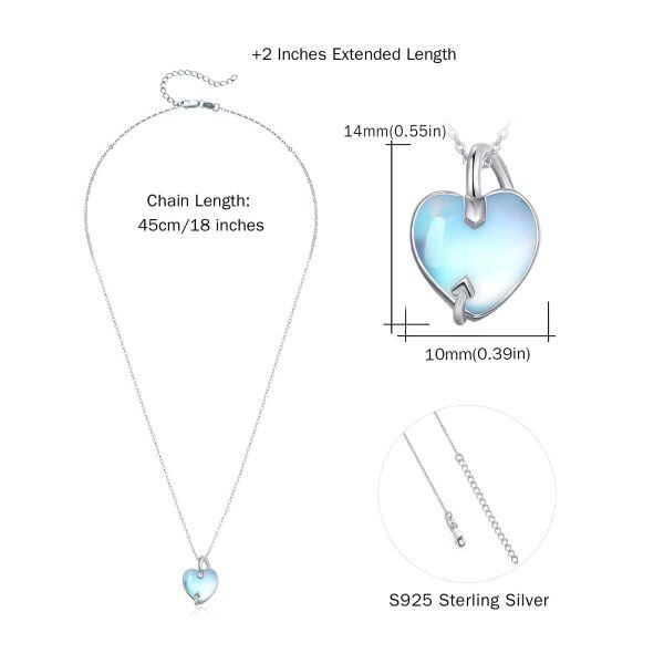 Sterling Silver Moonstone Silver Plated Love Shape Pendant Necklace-5