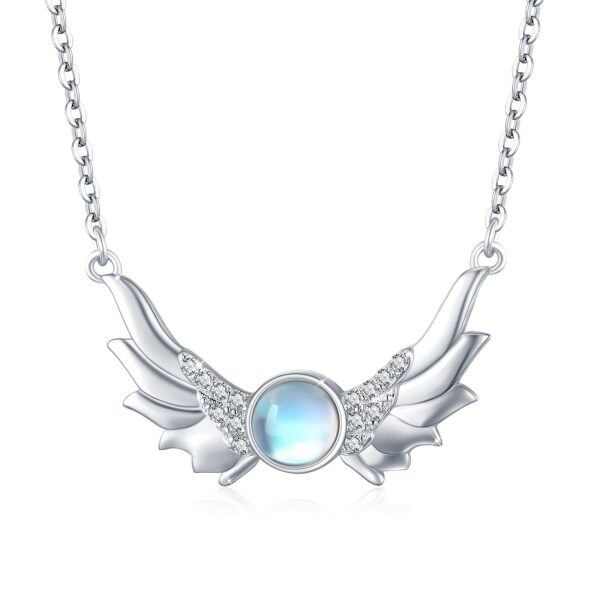 Sterling Silver Moonstone Silver Plated Guardian Angel Wing Pendent Necklace -0