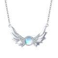 wholesale 925 Sterling Silver Moonstone Angel Wings Pendant Necklace for Women-0-0