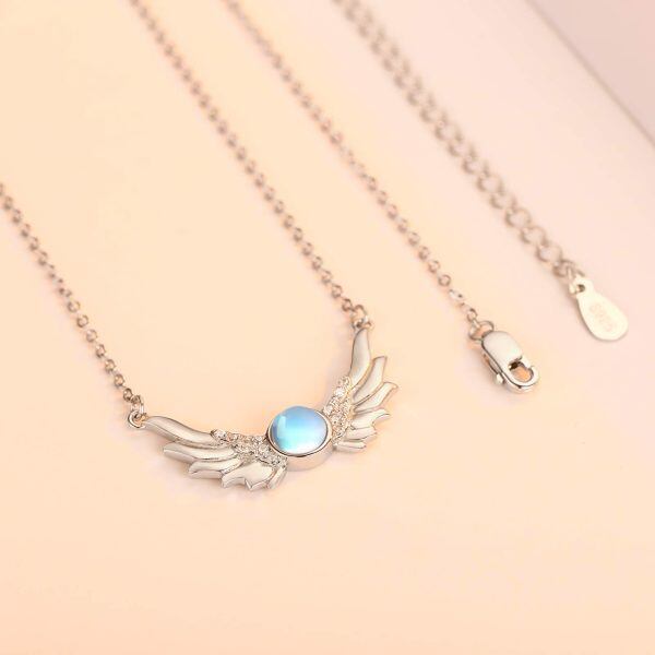 Sterling Silver Moonstone Silver Plated Guardian Angel Wing Pendent Necklace -1