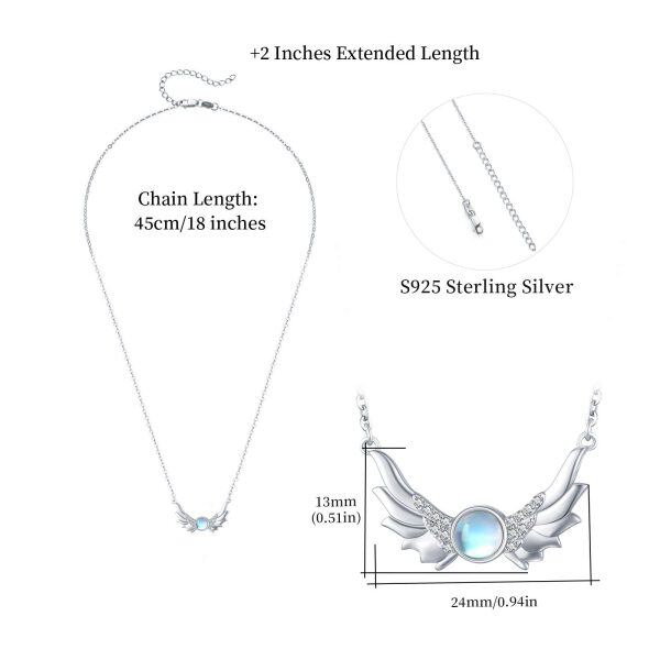 Sterling Silver Moonstone Silver Plated Guardian Angel Wing Pendent Necklace -5