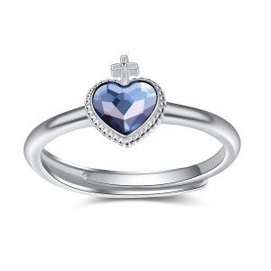 Sterling Silver Crystal Silver Plated Heart Adjustable Rings -0