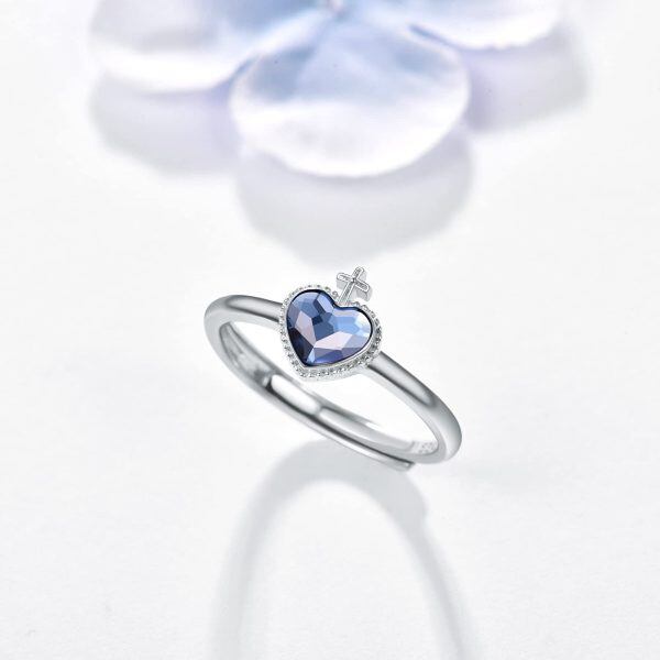 Sterling Silver Crystal Silver Plated Heart Adjustable Rings -3