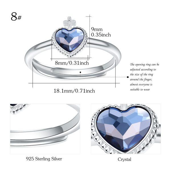 Sterling Silver Crystal Silver Plated Heart Adjustable Rings -5