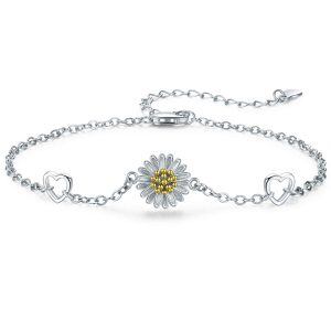 Sterling Silver Silver Plated Little Sunflower Bracelets Link Chain Bracelet-0