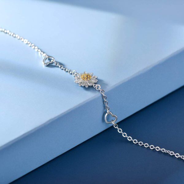 Sterling Silver Silver Plated Little Sunflower Bracelets Link Chain Bracelet-5