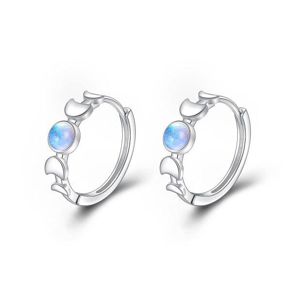 Sterling Silver Moon Moonstone Silver Plated Hoops Rings-0