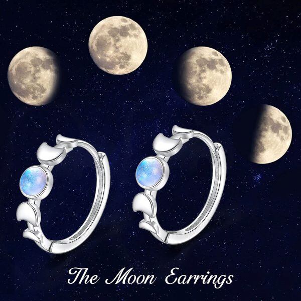 Sterling Silver Moon Moonstone Silver Plated Hoops Rings-2