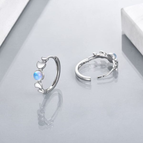 Sterling Silver Moon Moonstone Silver Plated Hoops Rings-3