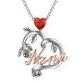 wholesale 925 Sterling Silver CZ Nana Pendant w/Red Heart Crystals - Mother's Day/Birthday Gifts for Her-0-0