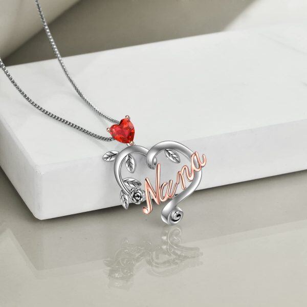 Sterling Silver Red Heart Crystal Silver Plated Grandma Necklace -2