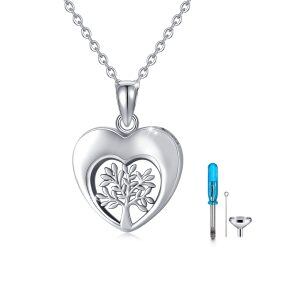 Sterling Silver Silver Plated Tree of Life Heart Urn Pendant Necklace -0