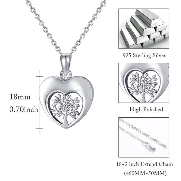 Sterling Silver Silver Plated Tree of Life Heart Urn Pendant Necklace -3