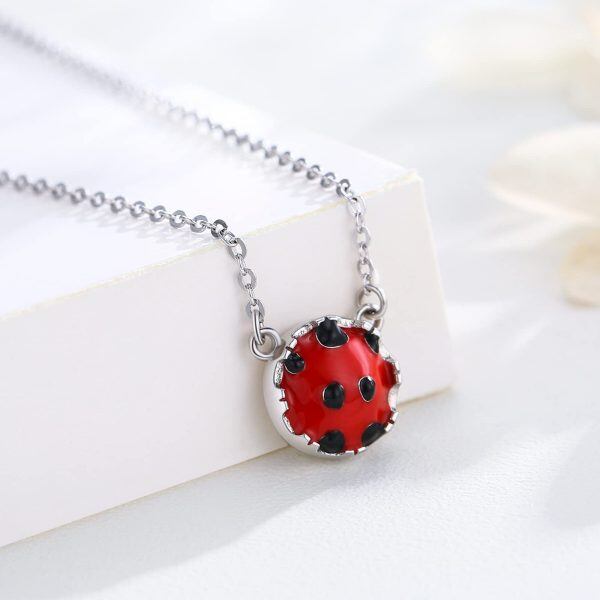 Sterling Silver Silver Plated Ladybug Pendant Necklace -1