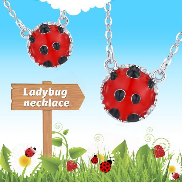 Sterling Silver Silver Plated Ladybug Pendant Necklace -5