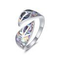 wholesale 925 Sterling Silver Leaf Design Abalone Shell Inlay Open Adjustable Ring for Women and Men-0-0