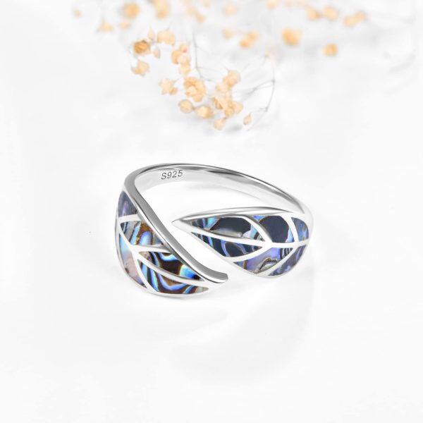 Sterling Silver Natural Abalone Shell Leaf Adjustable Ring -1