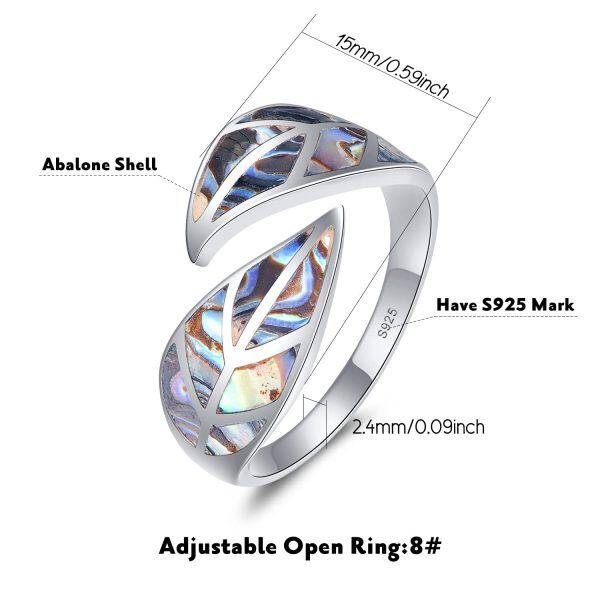 Sterling Silver Natural Abalone Shell Leaf Adjustable Ring -2