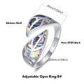 wholesale 925 Sterling Silver Leaf Design Abalone Shell Inlay Open Adjustable Ring for Women and Men-0-2