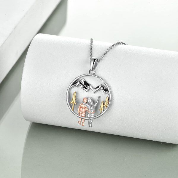 Sterling Silver Two Tone Color Silver Silver Plated Sister Mountain Pendant Necklace-2